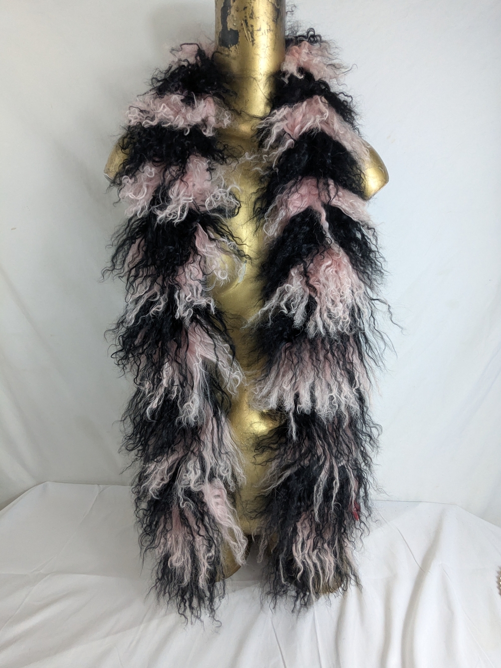 100% Lambswool Long Scarf - Pink and Black Anne Klein 60"x 10"